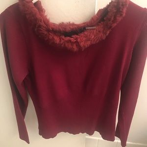 Burgundy maroon sweater with fur trim size 8-10